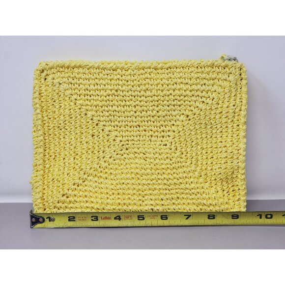 Yellow Handwoven Clutch Bag With Zipper Closure & Pom-Pom Accent Made In Korea - Picture 7 of 8